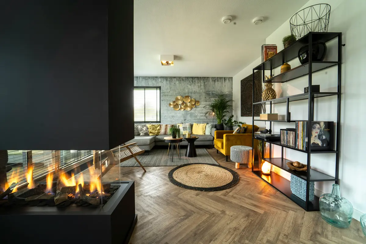 Modern gas fireplace serviced in Montreal living room