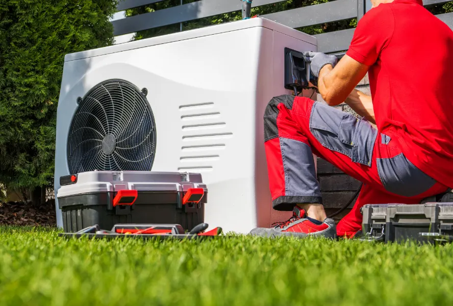 Residential cold-climate heat pump outdoor unit installed at a Montreal home
