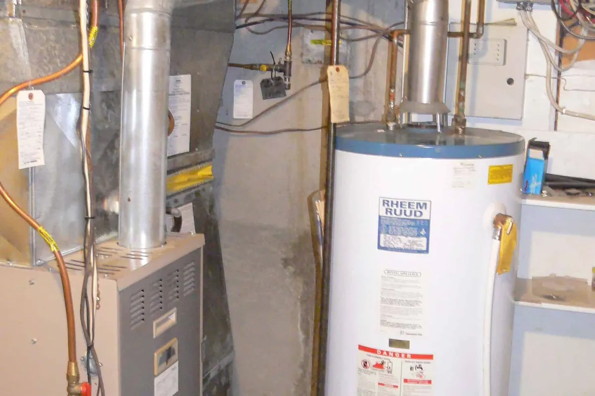 Residential water heater tank diagnosed by technician